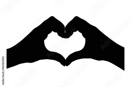 Silhouette of two hands forming a perfect heart shape against a white background