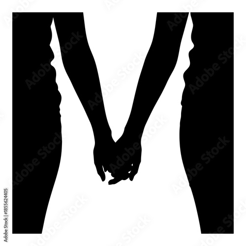 Silhouette of two hands clasped together forming the letter m logo design