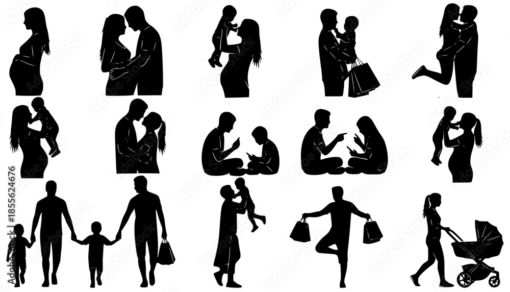Fototapeta premium The family life cycle from romantic encounters to grown children