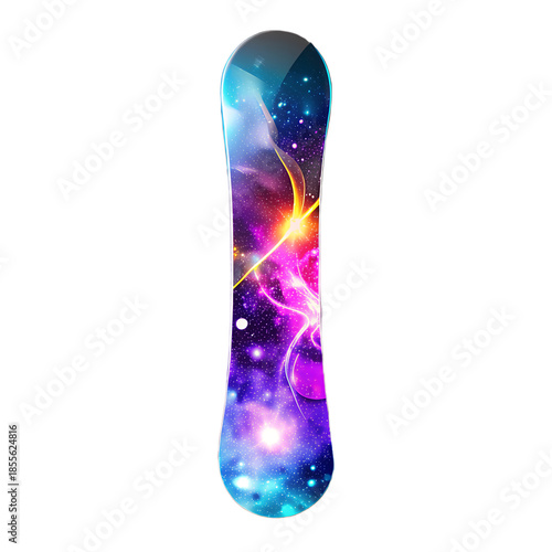 Vibrant galaxy print snowboard isolated on transparent background