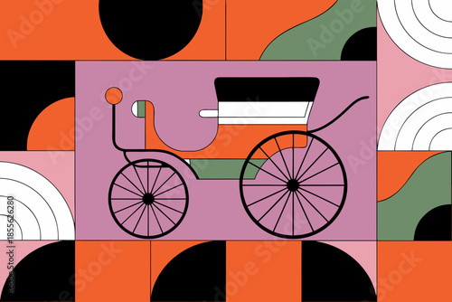 Vintage carriage on colorful background
