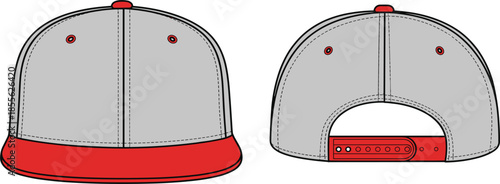 Professional Baseball Cap Vector Mockup Set Featuring Front and Back Views With Red Snapback Detail
