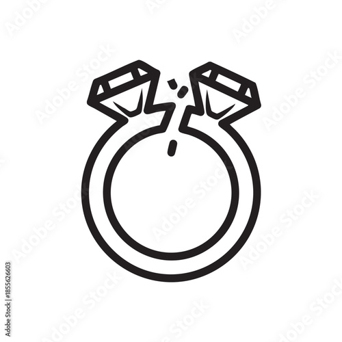 Broken engagement ring with cracked gemstones vector icon