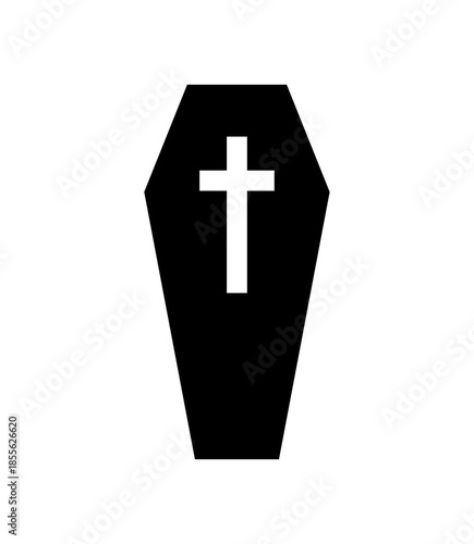 Coffin icon set with cross symbol, representing funeral, memorial, burial and remembrance concept for religious, spiritual and end-of-life design use, isolated on white background