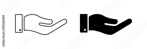 Open hand icon representing help, support, care and offering gesture, vector illustration for charity, service, assistance, giving and humanitarian concept