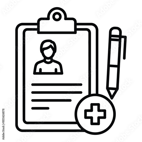 Flat design icon of a person profile with medical cross symbol for healthcare and user identification