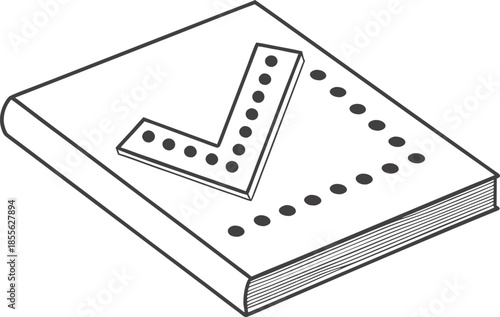 Braille checkmark symbol on white background, tactile education icon, accessibility and inclusion concept, clean minimal design, isolated modern graphic element