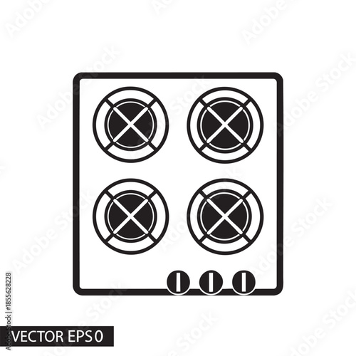 Modern four burner gas stove top isolated illustration