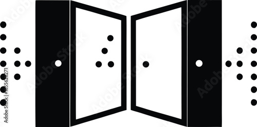 Inclusive braille design showing an open door symbol, white background, tactile communication, accessibility education, modern minimal illustration for vision support