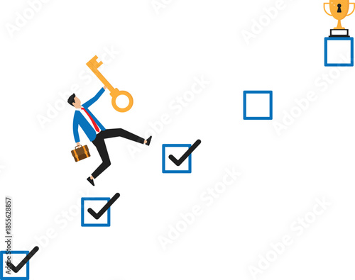 Successful tasks on way to result, tracking progress of project or workflow, planning and strategy to successfully achieve the target
