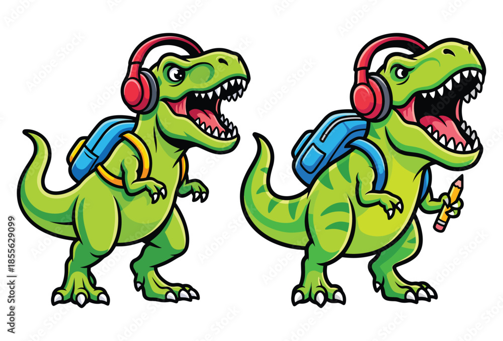 Obraz premium 100 Days of School T-Rex Dinosaur Cartoon Illustration