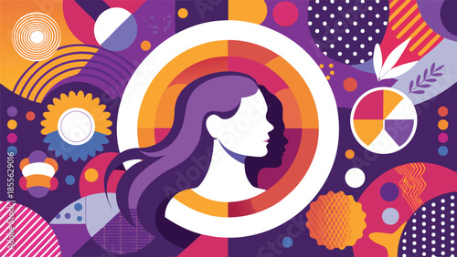 Poster for International Women's Day showcasing a collage of women's faces symbolizing strength and solidarity..eps