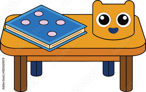 Inclusive education setup with braille book on table, accessible classroom for visually impaired students, adaptive learning tools, educational environment on white background
