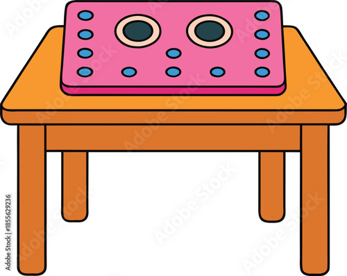 Braille study desk for inclusive learning, tactile educational materials, accessible classroom setup for visually impaired students, white background