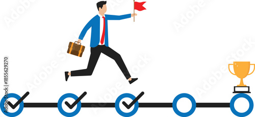 Tracking achievements during a project or work process, progress or path to achieve goals, strategic business planning concept

