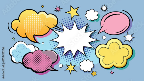 A collection of colorful speech bubbles in various shapes and sizes, representing diverse conversations and ideas..eps