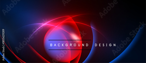 Abstract design features vibrant blue, red curves. Dark background enhances glowing effect. Modern aesthetic, suitable digital art.