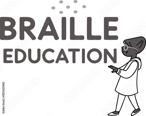 Modern minimal braille poster design on white background, educational visual aid for accessible learning, tactile typography concept for inclusive classrooms.