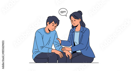 A compassionate woman offering comfort and support to a distressed man, illustrating empathy and care during a difficult conversation about mental well-being and emotional struggles
