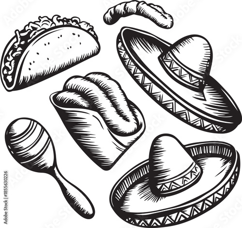 Mexican food and sombreros illustration