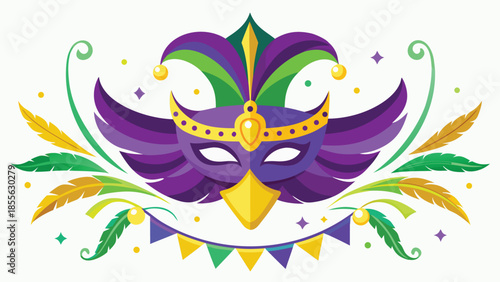 Colorful Mardi Gras mask clipart featuring feathers and beads, symbolizing celebration and festivity..eps