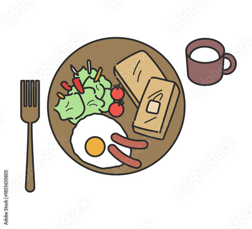 フレンチトーストのワンプレートランチのイラスト