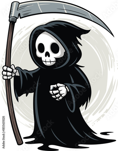 Cartoon Grim Reaper Holding a Scythe with a Friendly Skull Face death skeleton