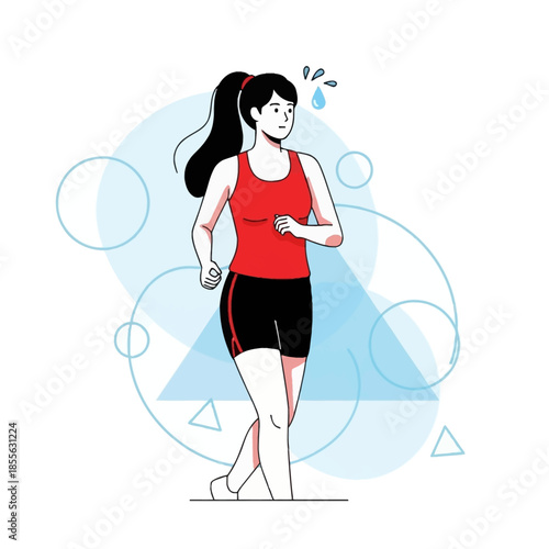 Woman Running for Fitness and Health, Exercise and Sports Activity