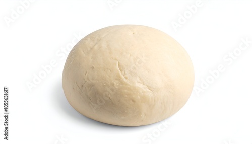 A close-up studio shot shows a rounded ball of pale dough against a white background