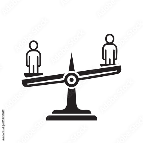 Balance scale with two human figures representing equality and fairness