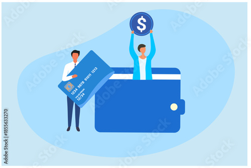 E-wallet, banking, deposit, cash back. Vector illustration