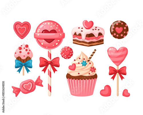 Valentine Candy and Dessert Set with Heart Lollipops, Cupcakes and Sweet Treats