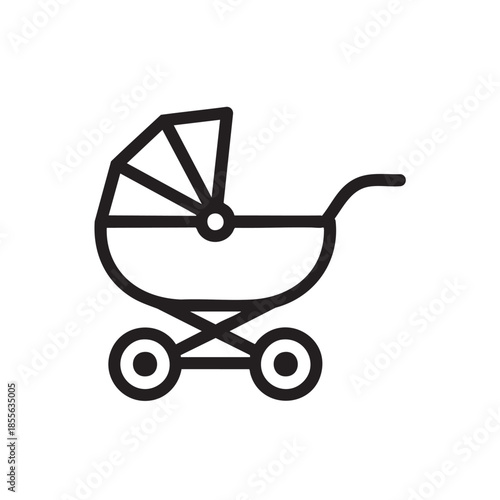Classic baby carriage with canopy and wheels isolated illustration