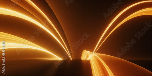 Night highway backdrop features a bright motion pattern of orange and gold light trails with a glowing wave texture on a dark road