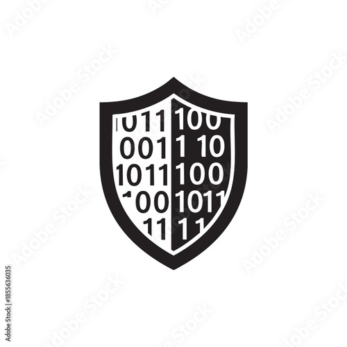 Digital shield with binary code pattern for cybersecurity concept