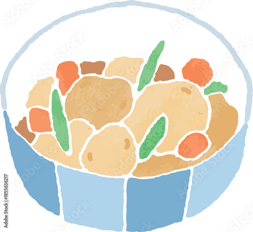 器に盛り付けた手描き風の肉じゃがイラスト