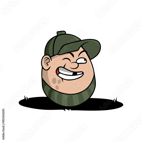funny cartoon man ultras hooligan with a hat