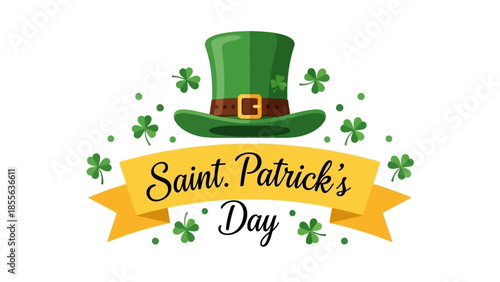 A cheerful leprechaun with a green hat and outfit, surrounded by shamrocks, celebrating.