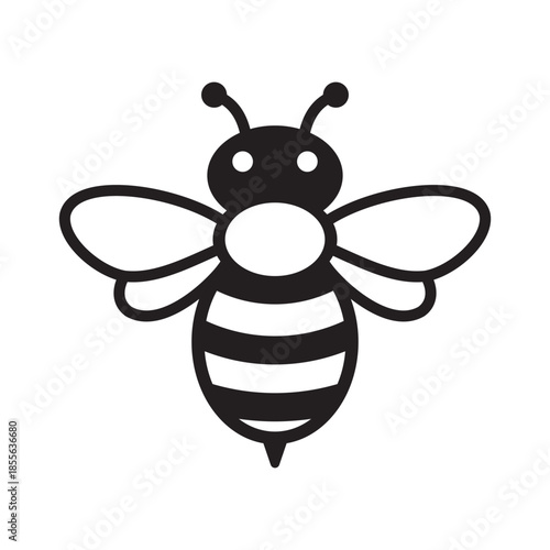 Cute black bee icon isolated on white background. Simple cartoon insect illustration ideal for kids designs, nature themes, logos, education projects, stickers, apps, and modern graphic design use.