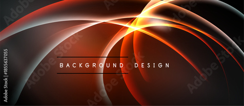 Abstract design features flowing orange lines. Dark background creates dramatic visual effect. Modern aesthetic suitable for digital projects.