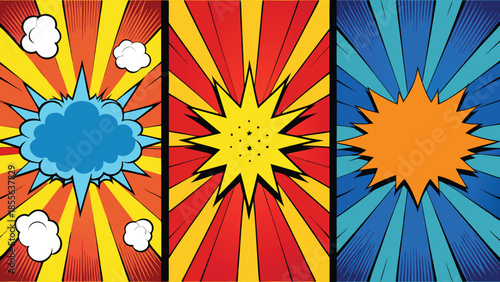 Eye-catching pop art banners designed in a comic book style, showcasing dynamic colors and playful illustrations..eps