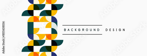 Abstract geometric pattern. Yellow, green, orange shapes create dynamic visual texture. Minimalist design suitable for backgrounds.