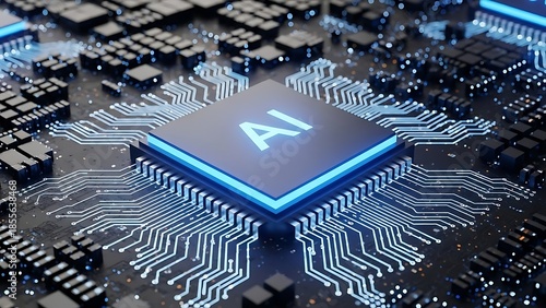 Advanced ai processor on circuit board illustration