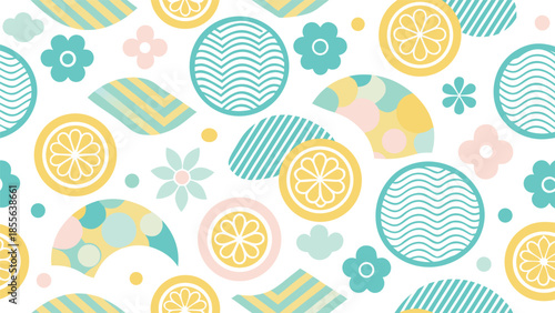 A collection of abstract seamless patterns featuring various shapes and colors, ideal for design and artistic projects..eps