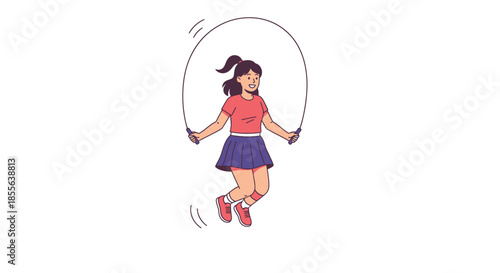 Energetic young girl joyfully skipping rope, engaging in a healthy and fun fitness activity, ideal for promoting active play and exercise