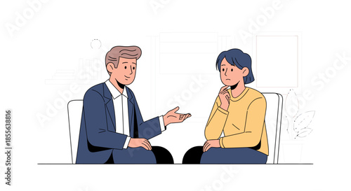 Professional mental health counseling session a male therapist actively listens and offers empathetic support to a female client discussing emotional well-being