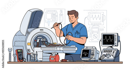 Dedicated Technician Performing Expert Maintenance and Repair on Advanced Medical Diagnostic Equipment, Ensuring Operational Excellence in Healthcare Technology