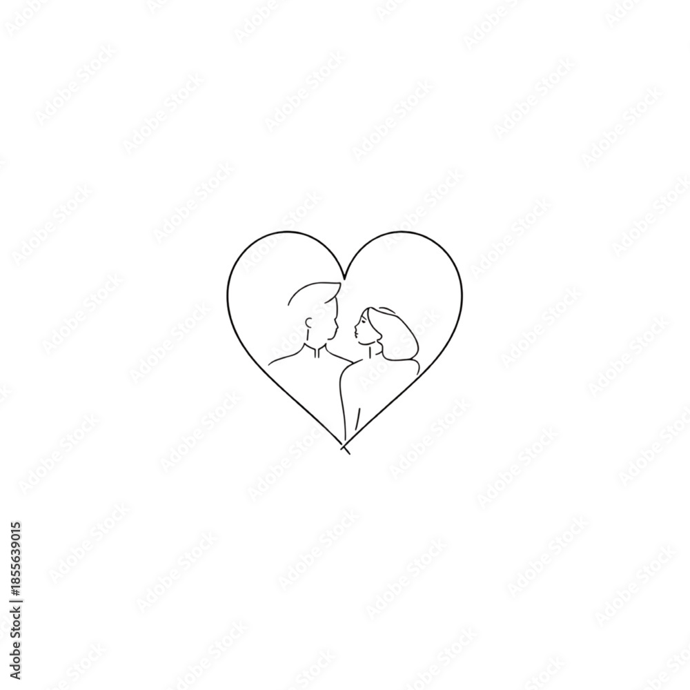 Obraz premium Loving couple in heart shaped outline, romantic minimalistic design