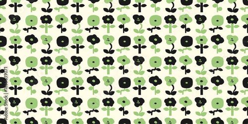 Floral illustration background. Seamless pattern.Vector. 花のイラストパターン