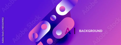 Abstract purple gradient background. Circles, ovals create dynamic composition. Text reads AI BACKGROUND. Modern design element.